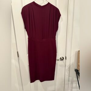 Express short sleeve midi pencil skirt loose top fit maroon burgundy